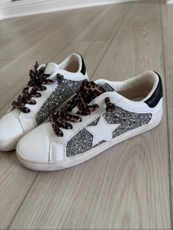 Vintage Havana Shoes - Vintage Havana Sneakers with Silver Glitter Star & Leopard Laces
